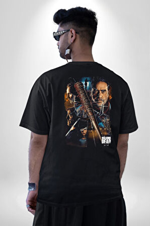 The Walking Dead Pamuklu Kadın Erkek Oversize Sırt Dijital Baskılı Siyah T-shirt