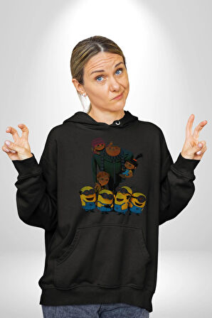 Çılgın Hırsız Minyonlar Kadın Erkek  Siyah Kapüşonlu Sweatshirt Hoodie