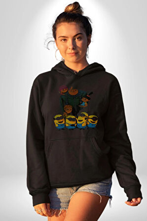 Çılgın Hırsız Minyonlar Kadın Erkek  Siyah Kapüşonlu Sweatshirt Hoodie