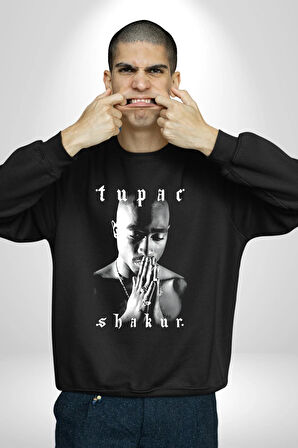 Tupac Shakur Şarkıcı Kadın Erkek Siyah Sweatshirt 
