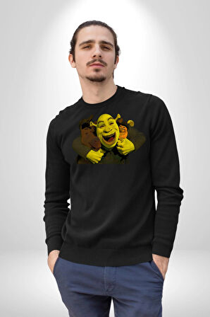 Şrek Eşek Çizgi Film Kadın Erkek Siyah Sweatshirt 