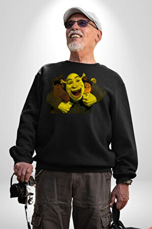 Şrek Eşek Çizgi Film Kadın Erkek Siyah Sweatshirt 