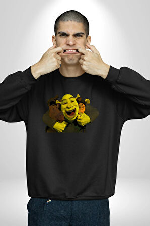 Şrek Eşek Çizgi Film Kadın Erkek Siyah Sweatshirt 