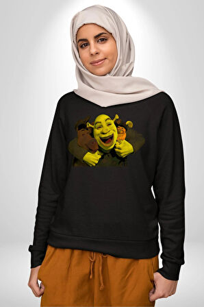 Şrek Eşek Çizgi Film Kadın Erkek Siyah Sweatshirt 