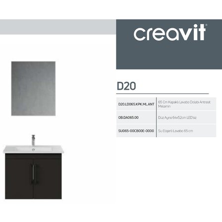 Creavit D20 Banyo Dolabı Seti Çekmeceli 65 Cm Antrasit