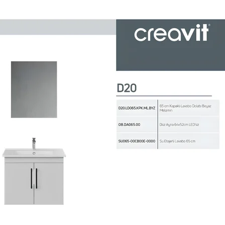 Creavit D20 Banyo Dolabı Seti Çekmeceli 65 Cm Beyaz