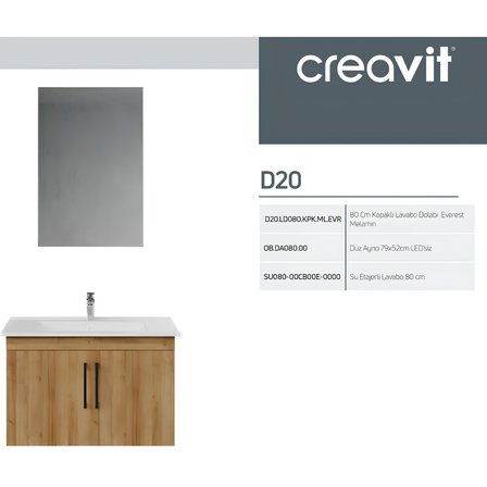 Creavit D20 Banyo Dolabı Seti Çekmeceli 80 Cm Everest