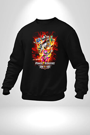 Power Ranger Animasyon Kadın Erkek Siyah Sweatshirt 