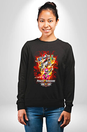 Power Ranger Animasyon Kadın Erkek Siyah Sweatshirt 