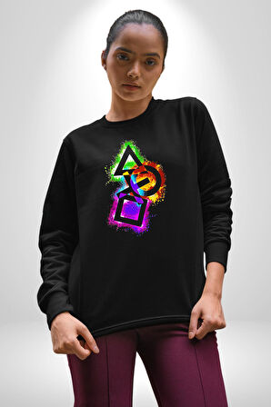 Play station Konsol Kumanda Kadın Erkek Siyah Sweatshirt 