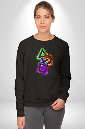 Play station Konsol Kumanda Kadın Erkek Siyah Sweatshirt 