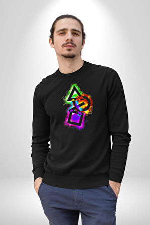 Play station Konsol Kumanda Kadın Erkek Siyah Sweatshirt 