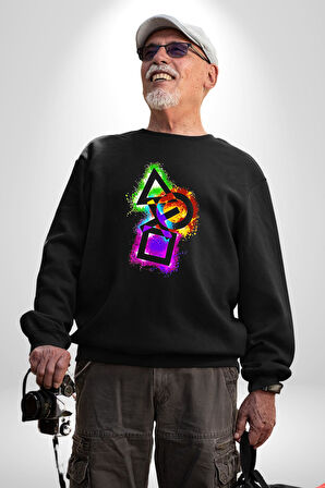 Play station Konsol Kumanda Kadın Erkek Siyah Sweatshirt 