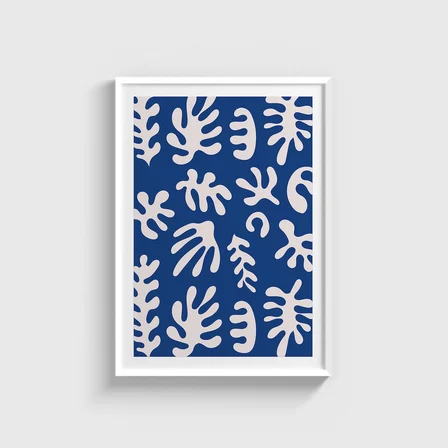 Mavi Yaprak Desen 1 Tablo Çerçeveli Poster Duvar Dekorasyonu