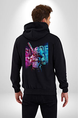 Harley Quinn Batman Kadın Erkek Siyah Kapüşonlu Fermuarlı Baskılı Hırka Sweatshirt