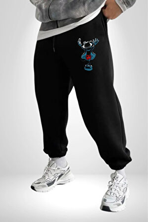 Mickey Mouse Michael Jackson 3 İplik Erkek Baskılı Siyah Eşofman Altı
