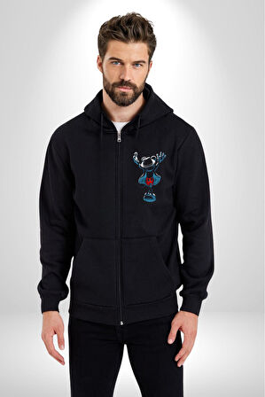 Mickey Mouse Michael Jackson Kadın Erkek Siyah Kapüşonlu Fermuarlı Baskılı Hırka Sweatshirt