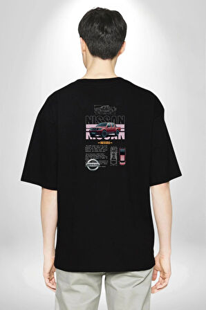 Camioneta NISSAN Pamuklu Kadın Erkek Oversize Sırt Dijital Baskılı Siyah T-shirt