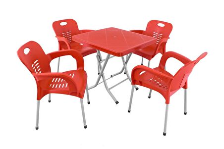 Mandella Katlanır Ayak 80x80 Demir Ayaklı Nil Koltuk Masa Takımı Kırmızı