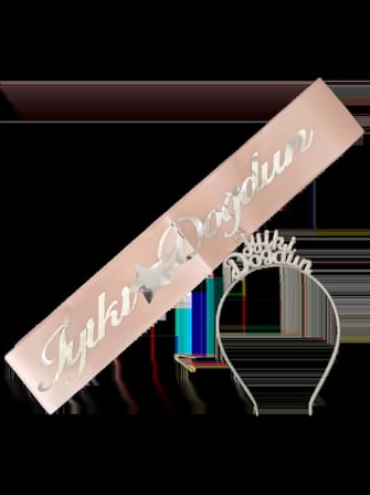 Özel Üretim Kutlama Süsleri Parti Seti Sürpriz METAL TAÇ KUŞAK SET İYİKİ DOĞDUN PEMBE GÜMÜŞ