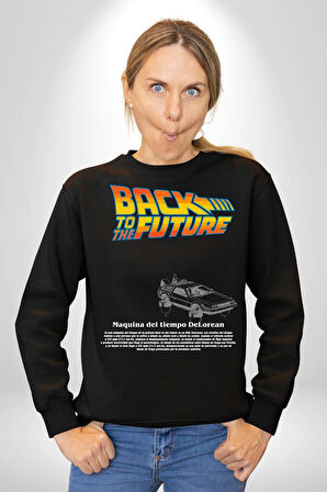 Back To The Future DeLorean DMC-12  Kadın Erkek Siyah Sweatshirt 