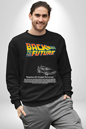 Back To The Future DeLorean DMC-12  Kadın Erkek Siyah Sweatshirt 