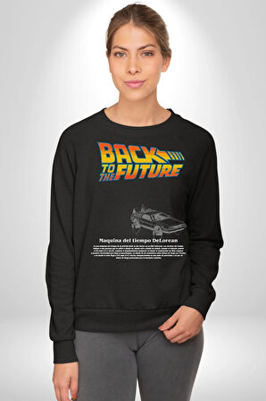 Back To The Future DeLorean DMC-12  Kadın Erkek Siyah Sweatshirt 