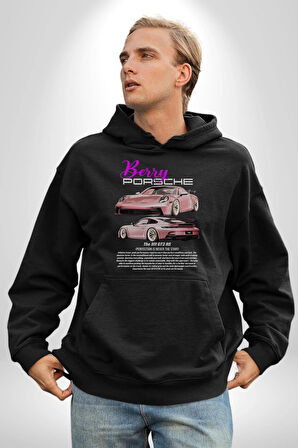 Berry Porsche 911 GT3 RS Kadın Erkek  Siyah Kapüşonlu Sweatshirt Hoodie