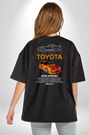 Toyota Supra MK IV Pamuklu Kadın Erkek Oversize Sırt Dijital Baskılı Siyah T-shirt