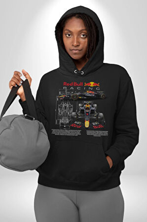 Red Bull Racing RB19 Yarış Arabası Kadın Erkek  Siyah Kapüşonlu Sweatshirt Hoodie