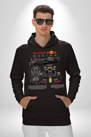 Red Bull Racing RB19 Yarış Arabası Kadın Erkek  Siyah Kapüşonlu Sweatshirt Hoodie