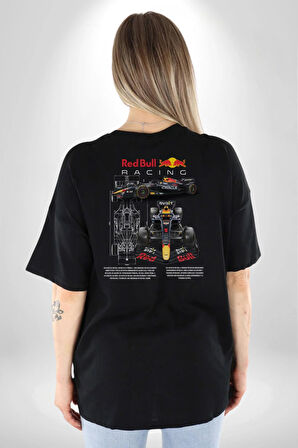 Red Bull Racing RB19 Yarış Arabası Pamuklu Kadın Erkek Oversize Sırt Dijital Baskılı Siyah T-shirt