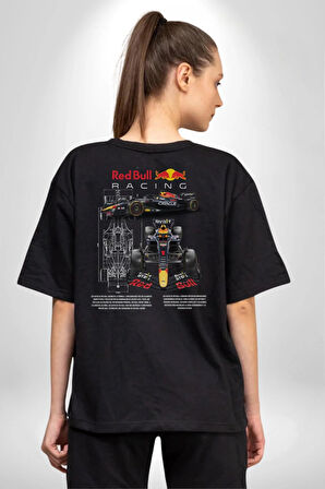 Red Bull Racing RB19 Yarış Arabası Pamuklu Kadın Erkek Oversize Sırt Dijital Baskılı Siyah T-shirt