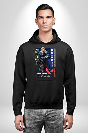 Valorant   SOVA Ajan Oyun Karakter Özellikleri Kadın Erkek  Siyah Kapüşonlu Sweatshirt Hoodie