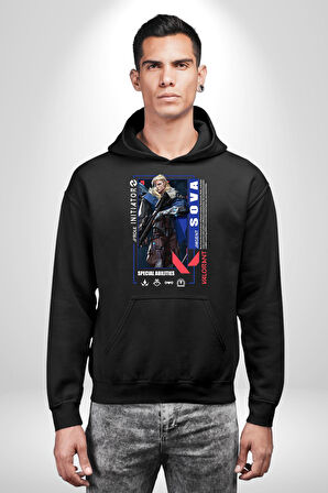 Valorant   SOVA Ajan Oyun Karakter Özellikleri Kadın Erkek  Siyah Kapüşonlu Sweatshirt Hoodie