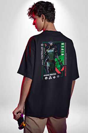 Valorant   VIPER Ajan Oyun Karakter Özellikleri Pamuklu Kadın Erkek Oversize Sırt Dijital Baskılı Siyah T-shirt