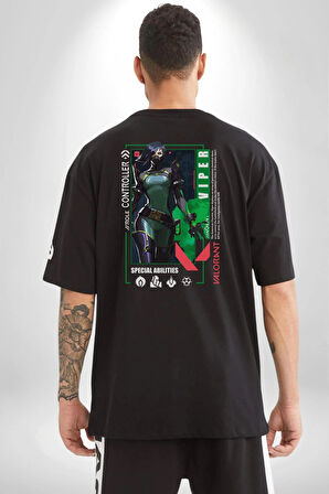 Valorant   VIPER Ajan Oyun Karakter Özellikleri Pamuklu Kadın Erkek Oversize Sırt Dijital Baskılı Siyah T-shirt