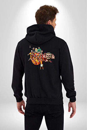 Şampiyon 24 Özel Tasarım Futbol Kadın Erkek Siyah Kapüşonlu Fermuarlı Baskılı Hırka Sweatshirt