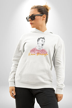 Kerem Aktürkoğlu Futbol Kadın Erkek  Beyaz Kapüşonlu Sweatshirt Hoodie