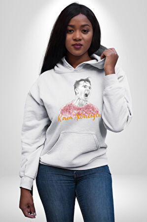 Kerem Aktürkoğlu Futbol Kadın Erkek  Beyaz Kapüşonlu Sweatshirt Hoodie