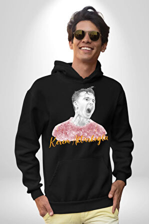 Kerem Aktürkoğlu Futbol Kadın Erkek  Siyah Kapüşonlu Sweatshirt Hoodie