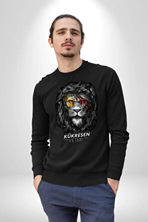 Kükresen Yeter Sarı Kırmızı Aslan Kadın Erkek Siyah Sweatshirt 