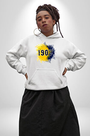 1907 Sarı Lacivert Futbol Kadın Erkek  Beyaz Kapüşonlu Sweatshirt Hoodie