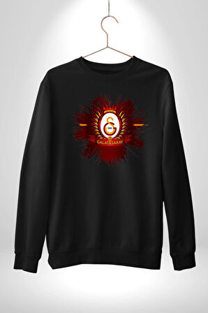 Sarı Kırmızı Logo Aslan Futbol Kadın Erkek Siyah Sweatshirt 