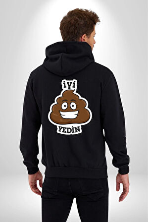 İyi Yedin Espirili Tişört Yazılı Kadın Erkek Siyah Kapüşonlu Fermuarlı Baskılı Hırka Sweatshirt
