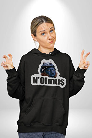 N Olmuş Yazılı Kadın Erkek  Siyah Kapüşonlu Sweatshirt Hoodie