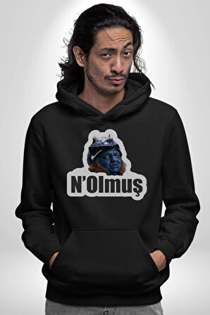 N Olmuş Yazılı Kadın Erkek  Siyah Kapüşonlu Sweatshirt Hoodie