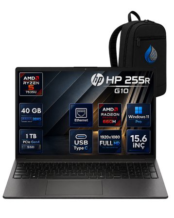 HP 255R G10 AMD Ryzen 5 7535U 40 GB DDR5 1 TB SSD Radeon 660M 15.6'' Full HD Windows 11 Pro Dizüstü Bilgisayar D30M3ETRRNP18