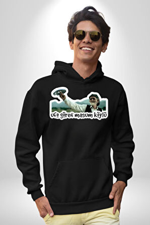 Ufo Gören Masum Köylü Yazılı Kadın Erkek  Siyah Kapüşonlu Sweatshirt Hoodie