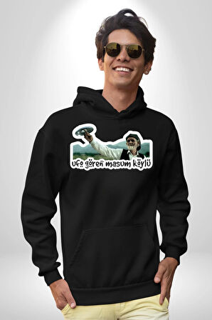 Ufo Gören Masum Köylü Yazılı Kadın Erkek  Siyah Kapüşonlu Sweatshirt Hoodie